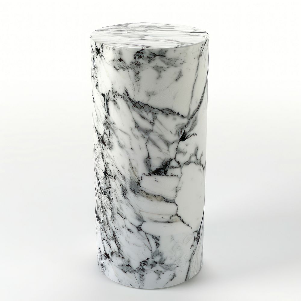 Marble cylinder shape form porcelain pottery vase.