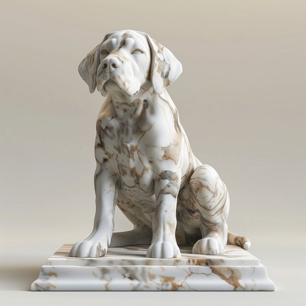 Marble dog sculpture porcelain wildlife figurine.