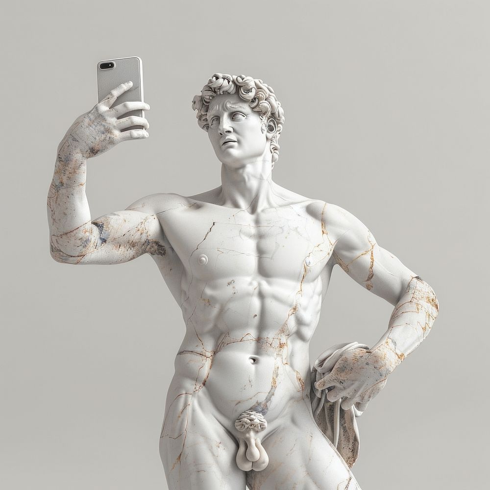 Marble greek man sculpture phone mobile phone electronics.