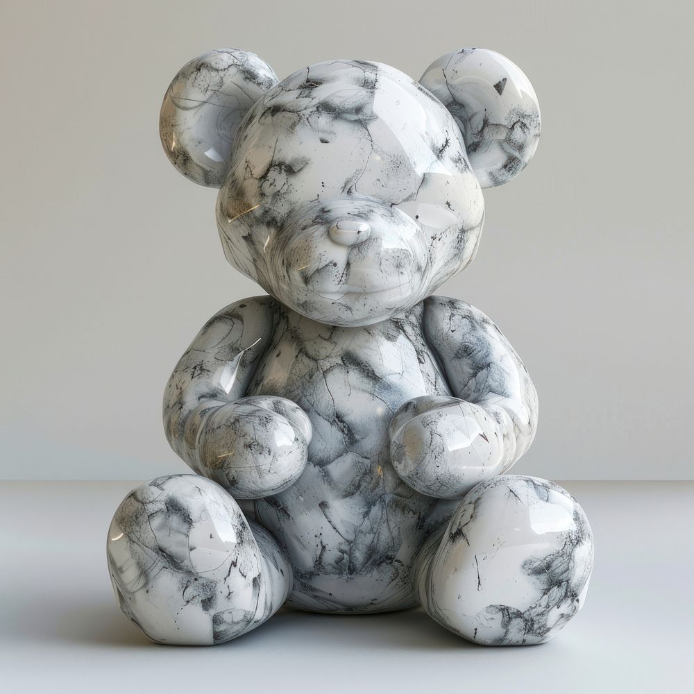 Marble teddy bear sculpture porcelain figurine football.