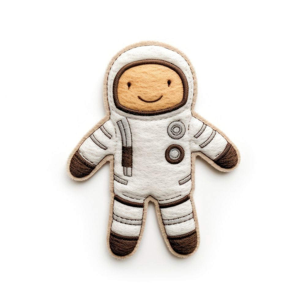 Felt stickers of a single astronaut confectionery gingerbread biscuit.