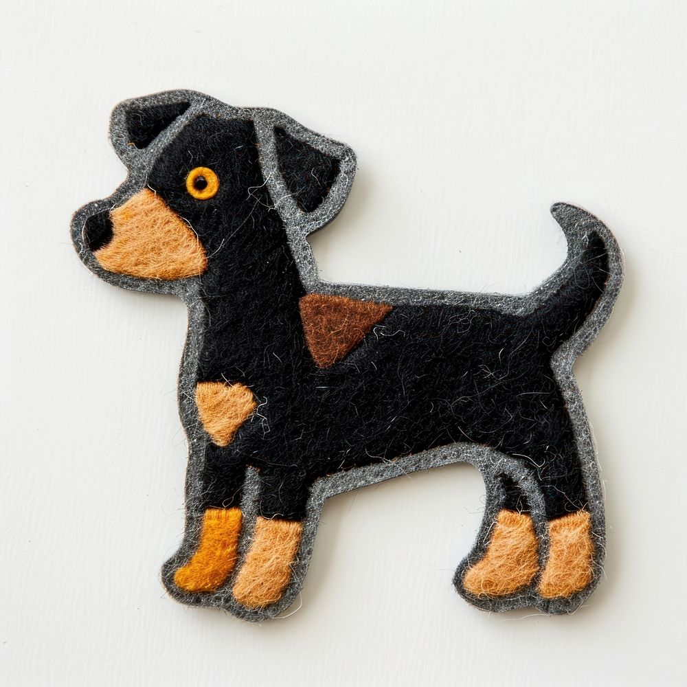 Felt stickers of a single dog applique airedale pattern.
