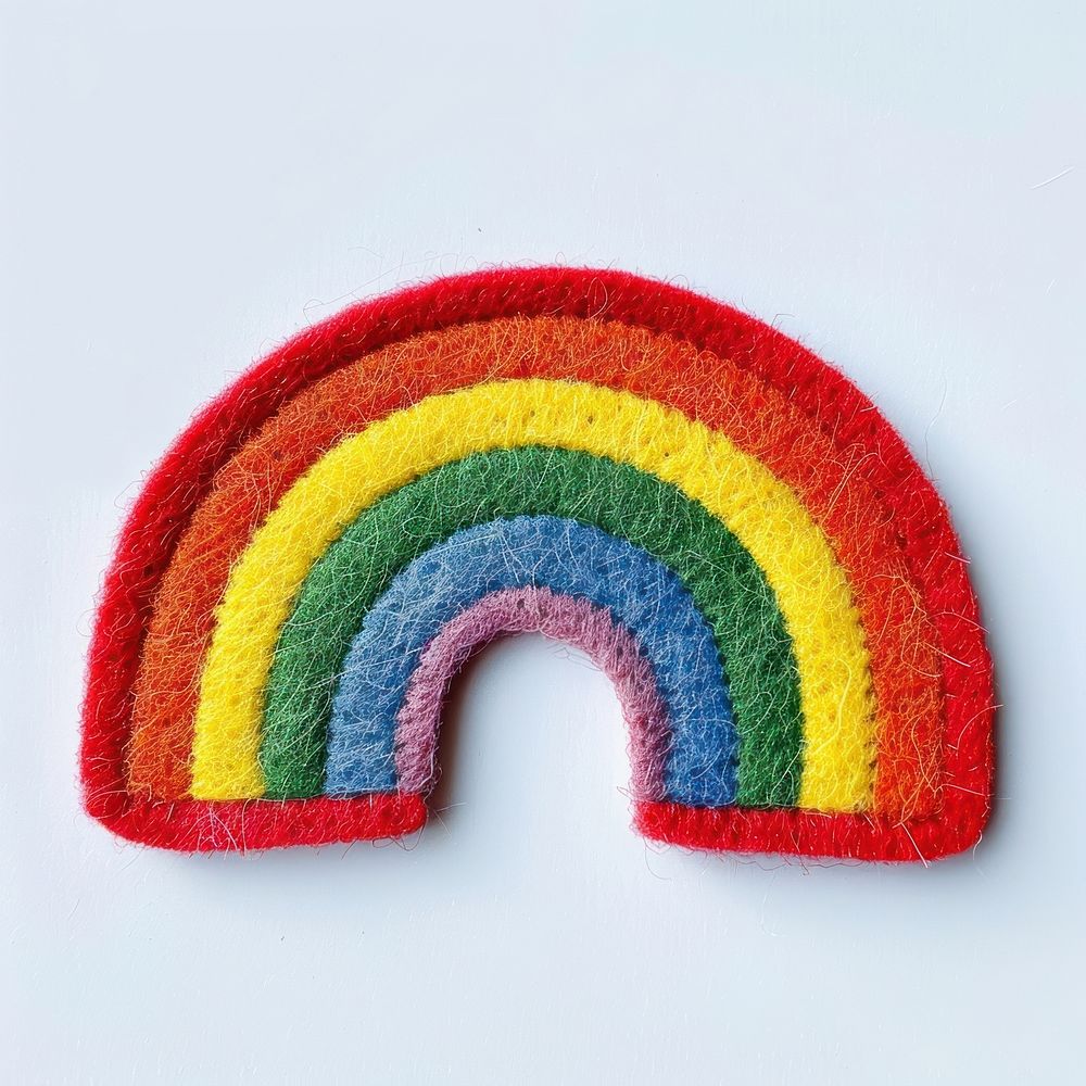 Felt stickers of a single rainbow clothing knitwear apparel.