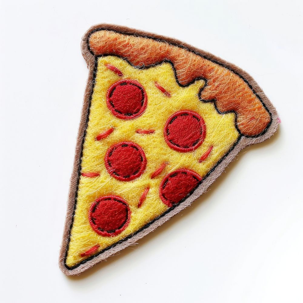 Felt stickers of a single slice pizza symbol applique pattern.