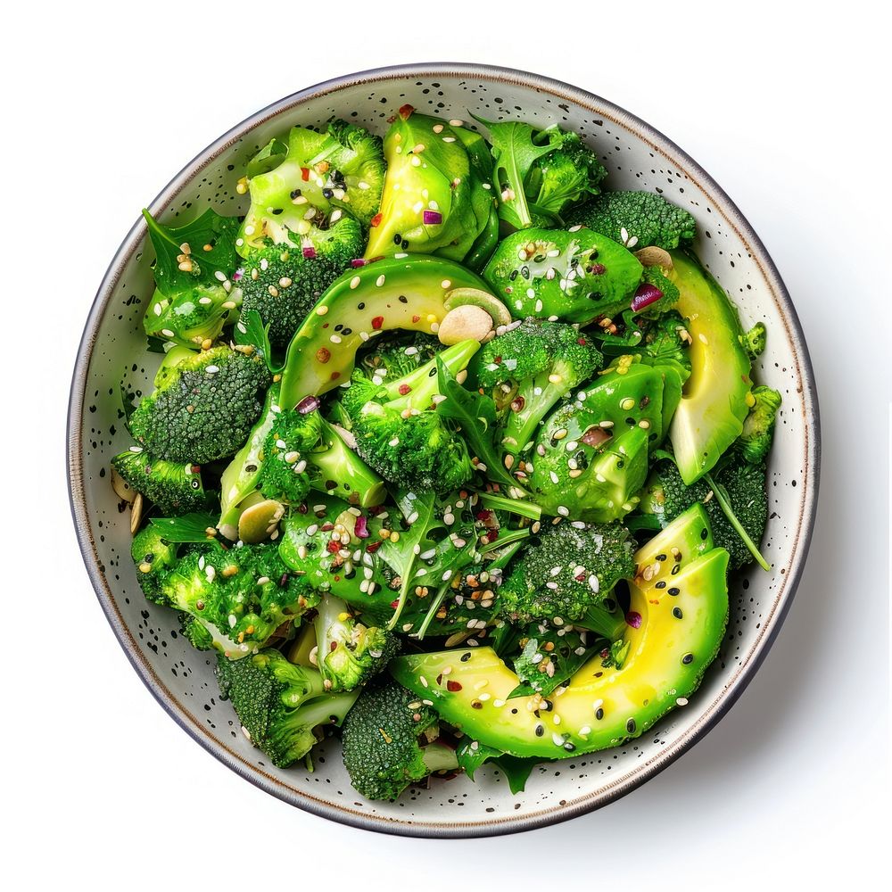 Avocado and broccoli salad seasoning produce sesame.