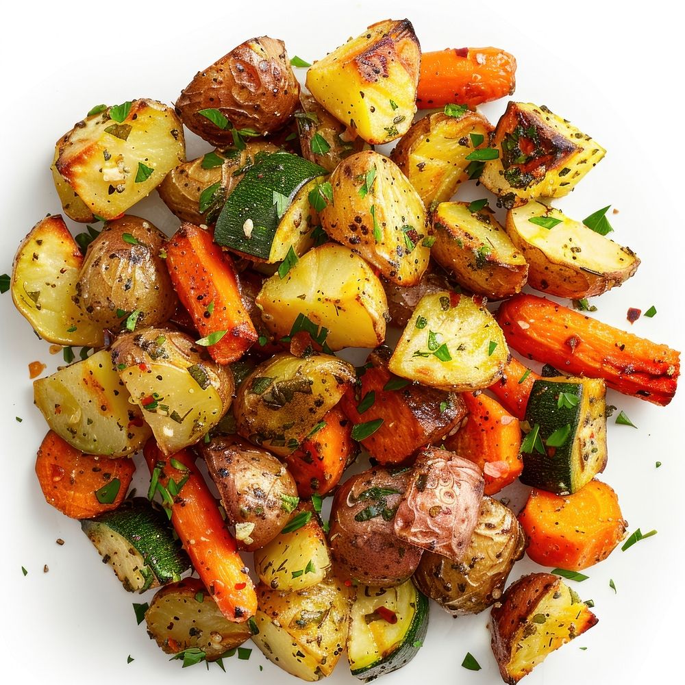 Garlic Herb Roasted Potatoes Carrots and Zucchini potato vegetable produce.