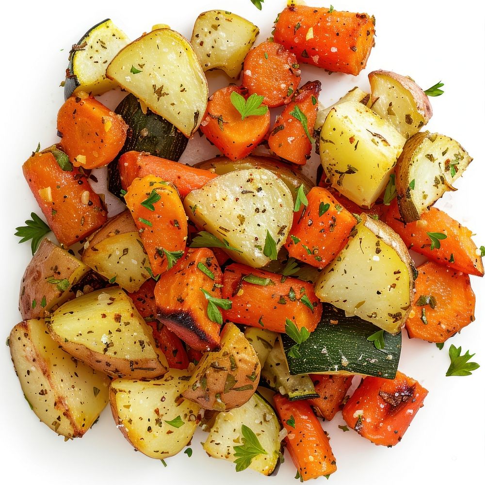 Garlic Herb Roasted Potatoes Carrots and Zucchini carrot vegetable produce.
