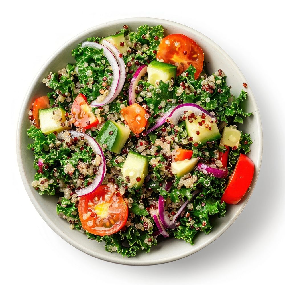 Kale and quinoa salad vegetable platter produce.