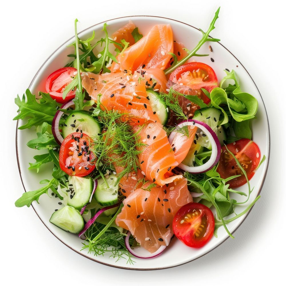 Salad with smoked salmon seafood plate meal.