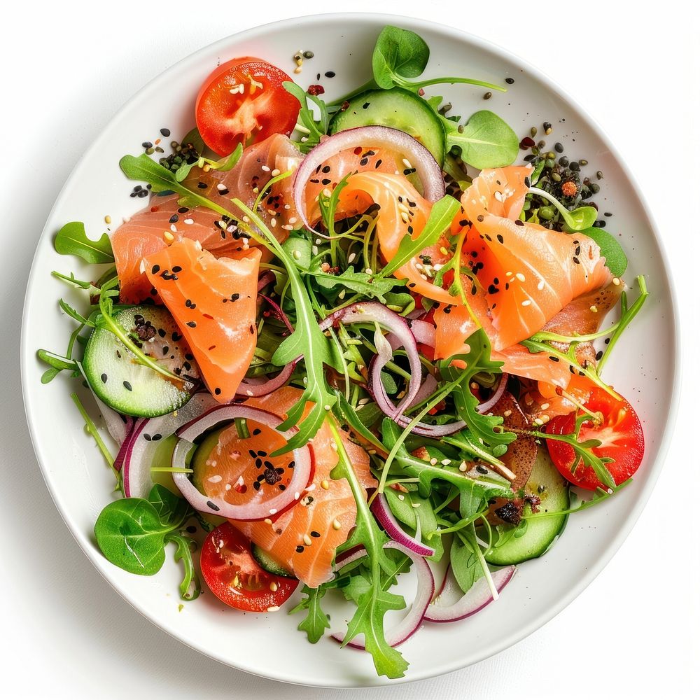 Salad with smoked salmon plate food meal.