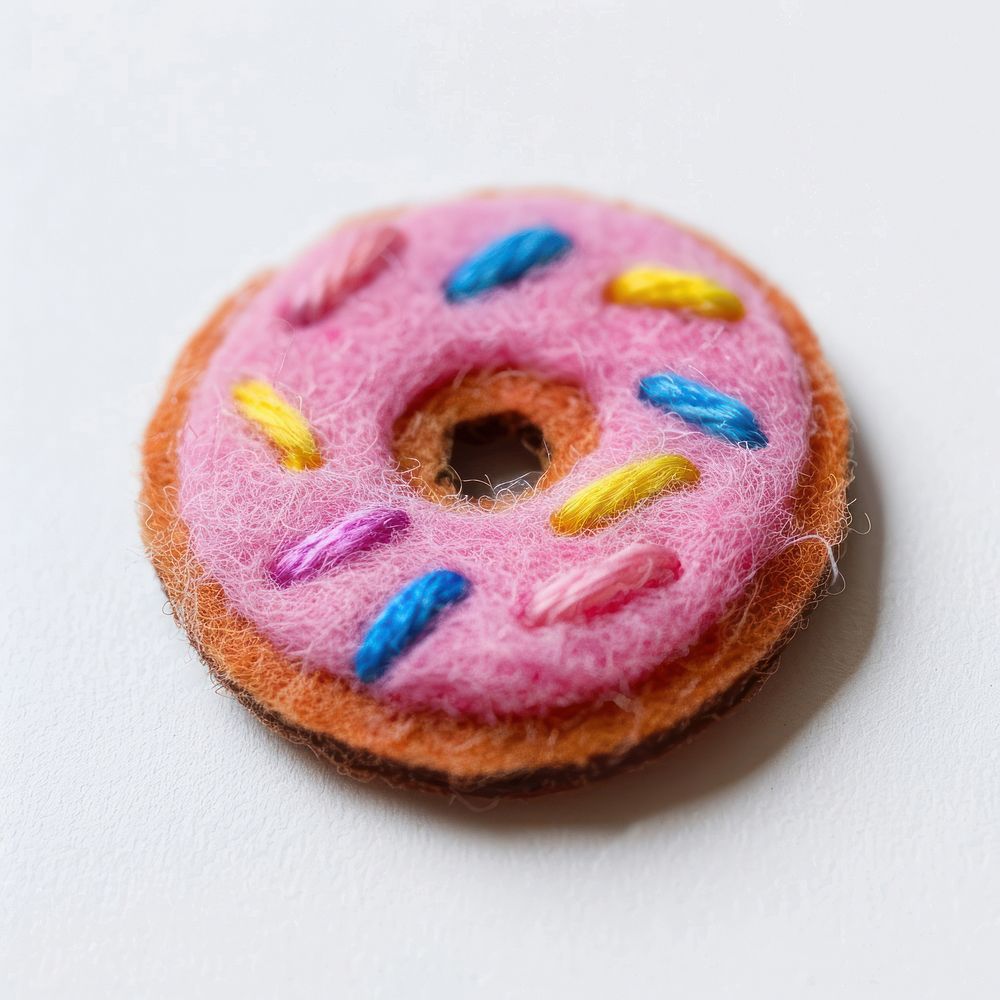 Felt stickers of a single donut confectionery sweets symbol.