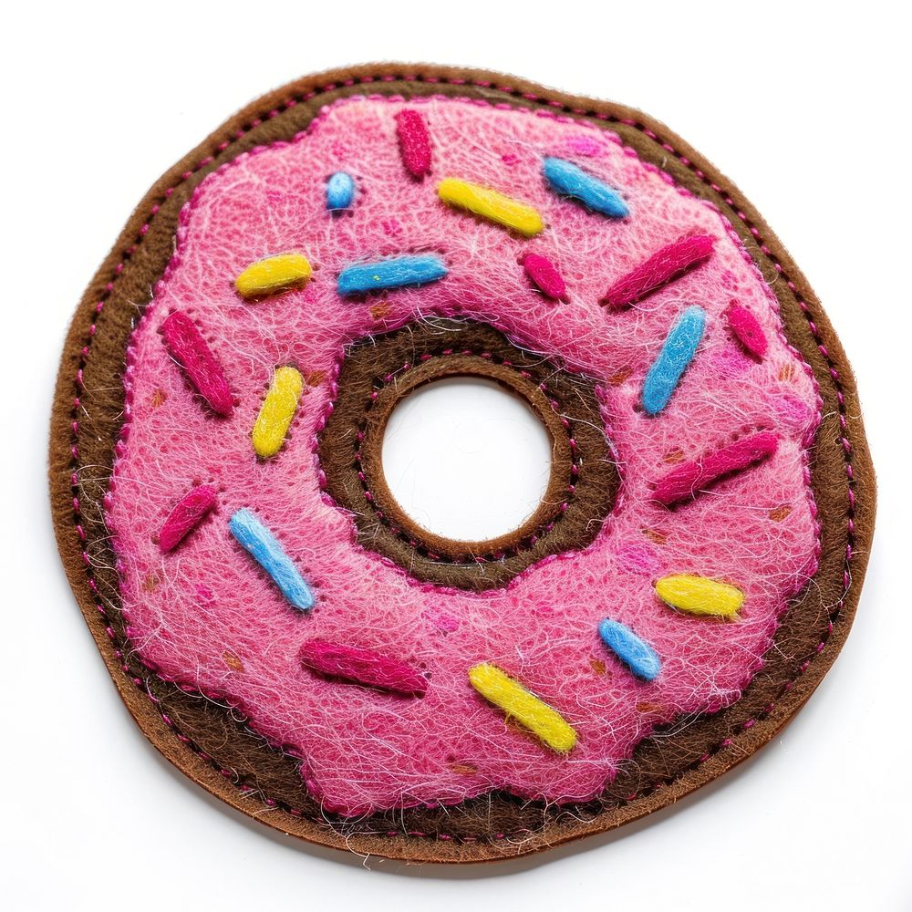 Felt stickers of a single donut confectionery dessert sweets.