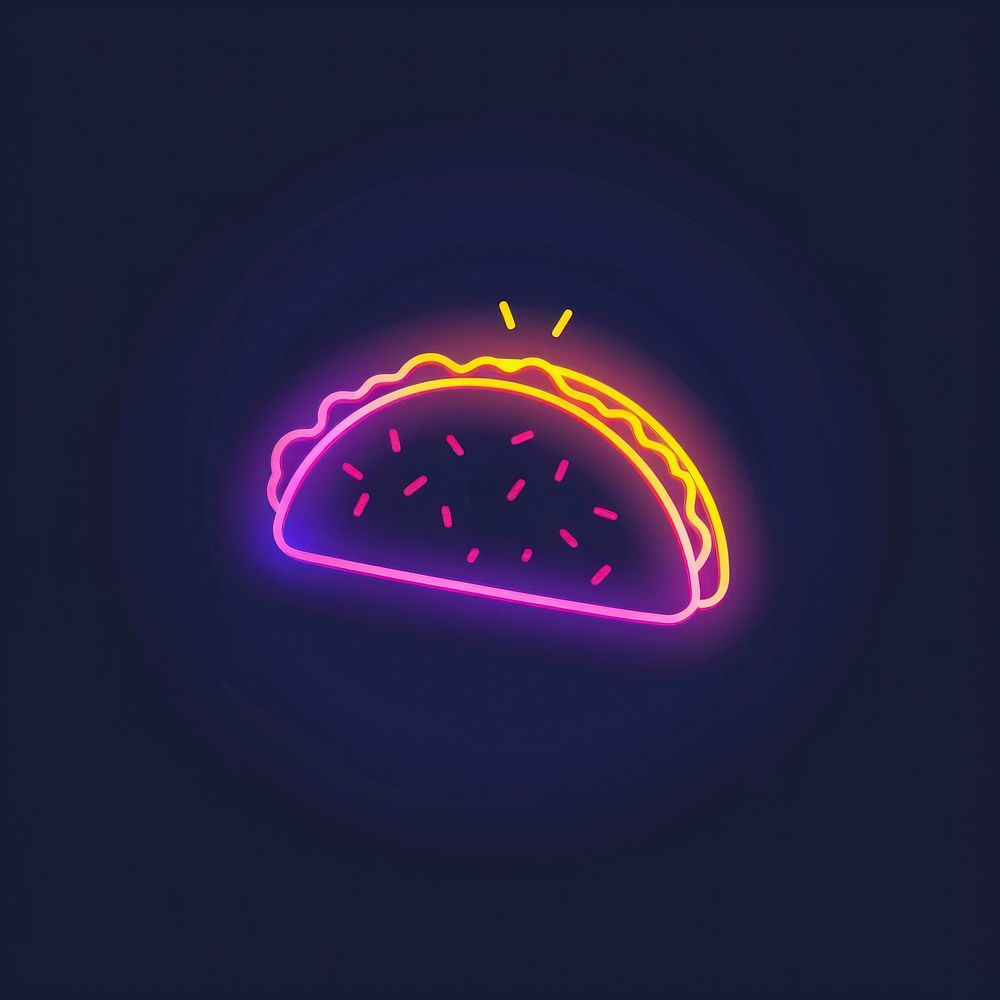 Taco icon neon light disk.