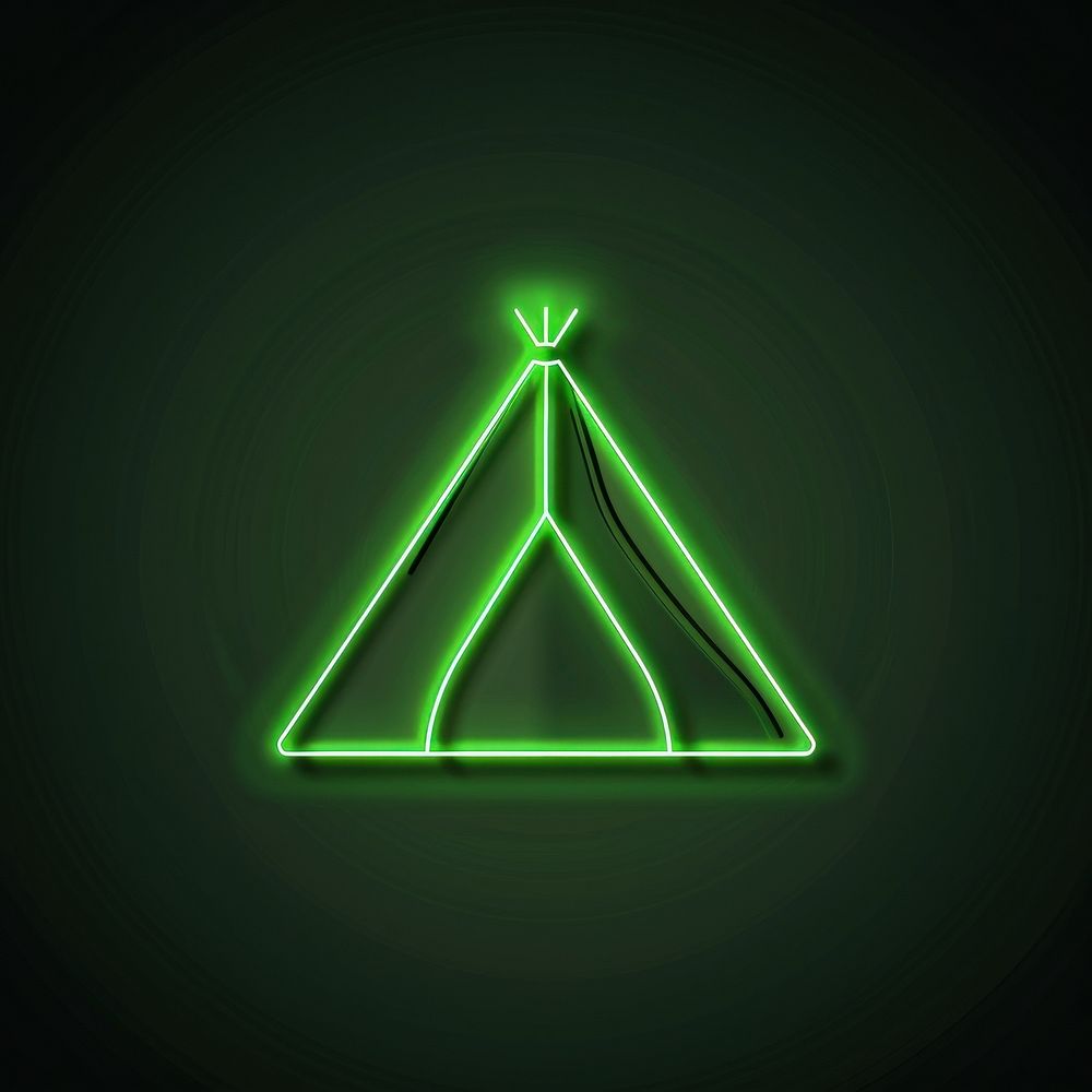 Tent icon green neon triangle.