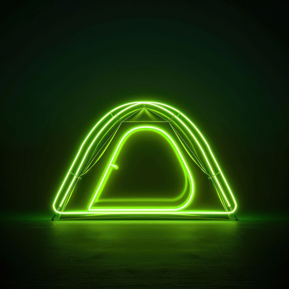 Tent icon neon light disk.