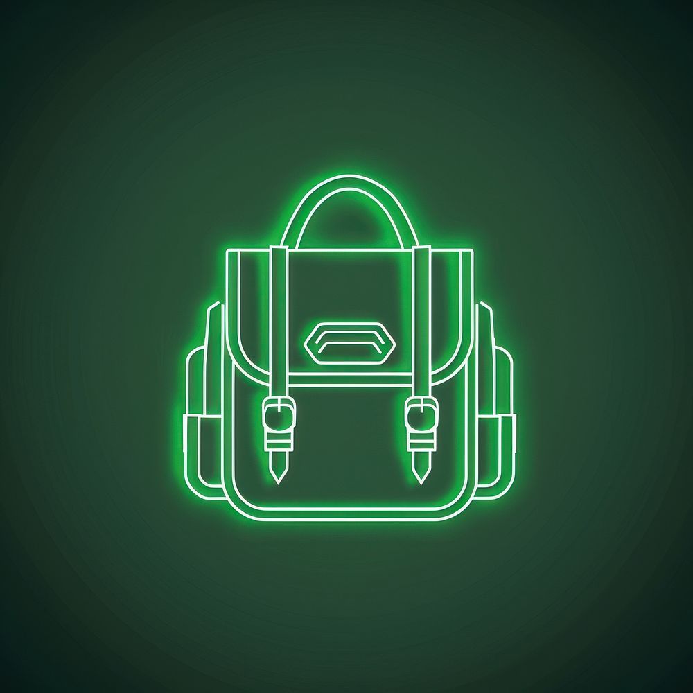 Back pack icon green neon light.