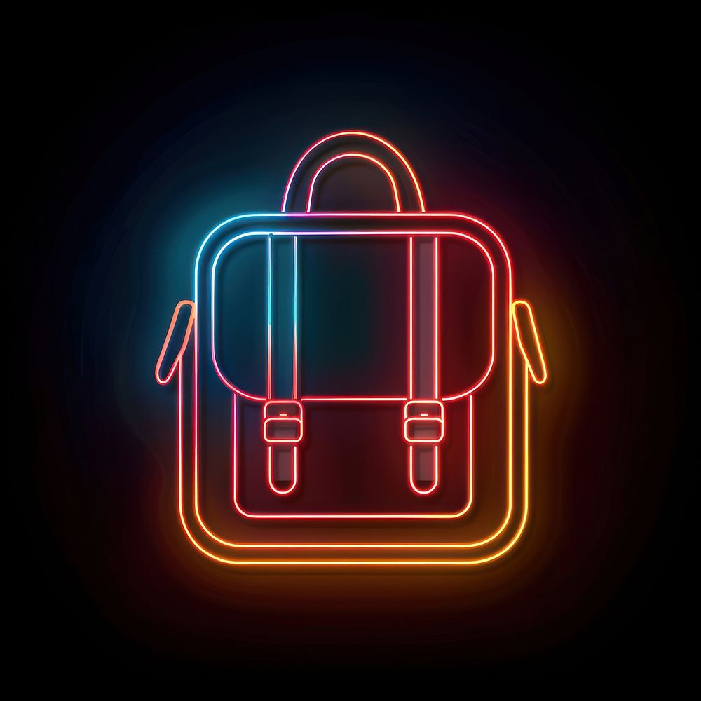 Backpack icon neon machine light.