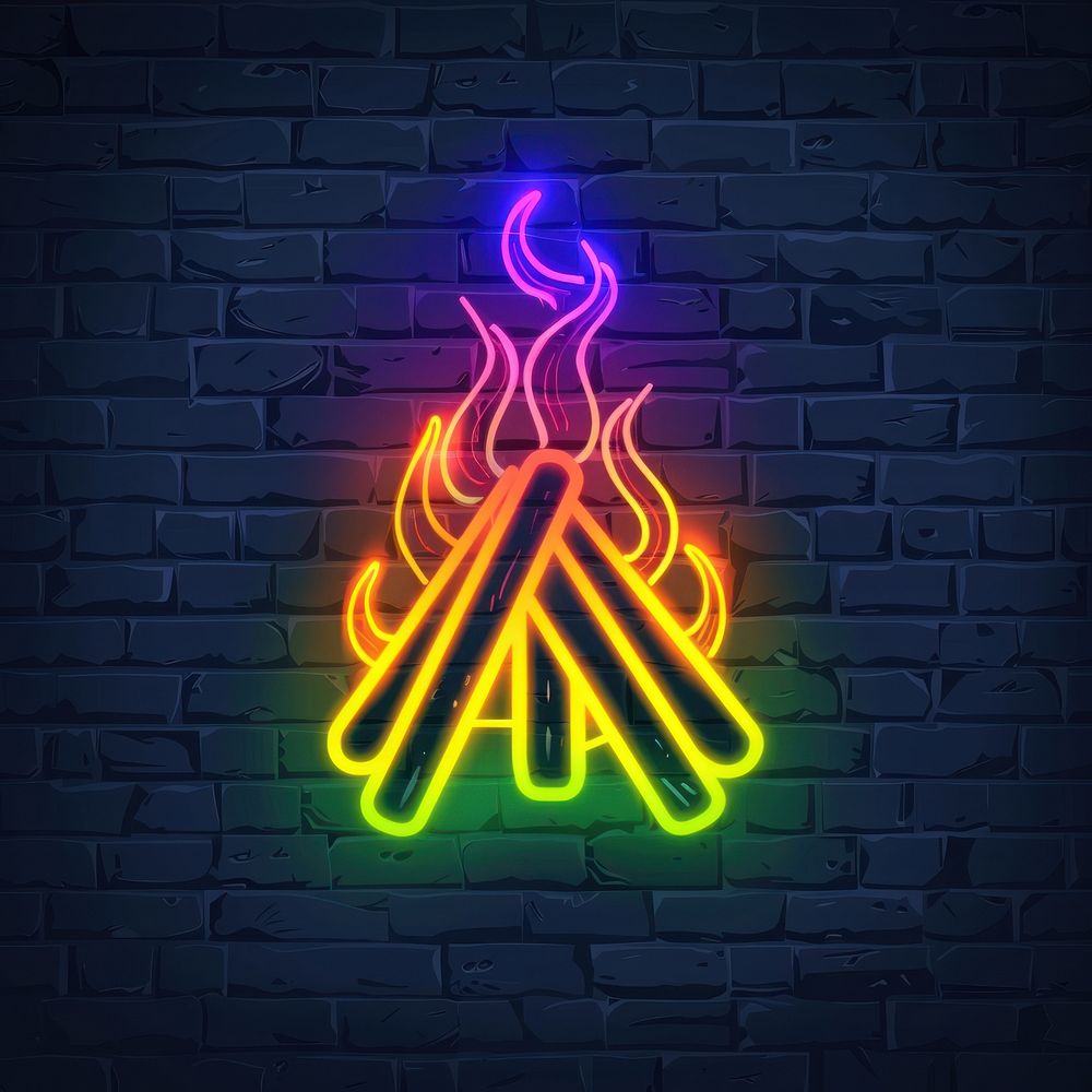 Bonfire icon neon light.