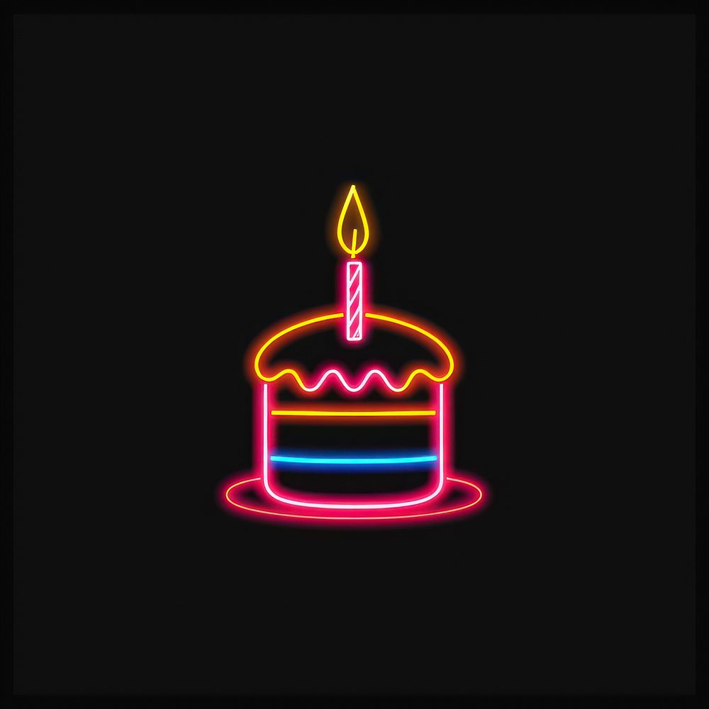 Cake icon neon light logo.