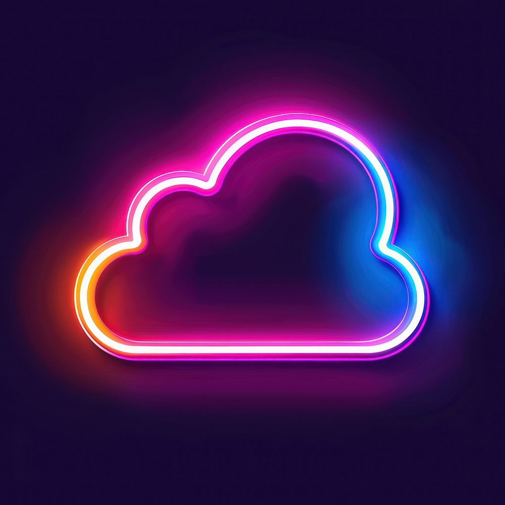 Cloud icon neon light disk.