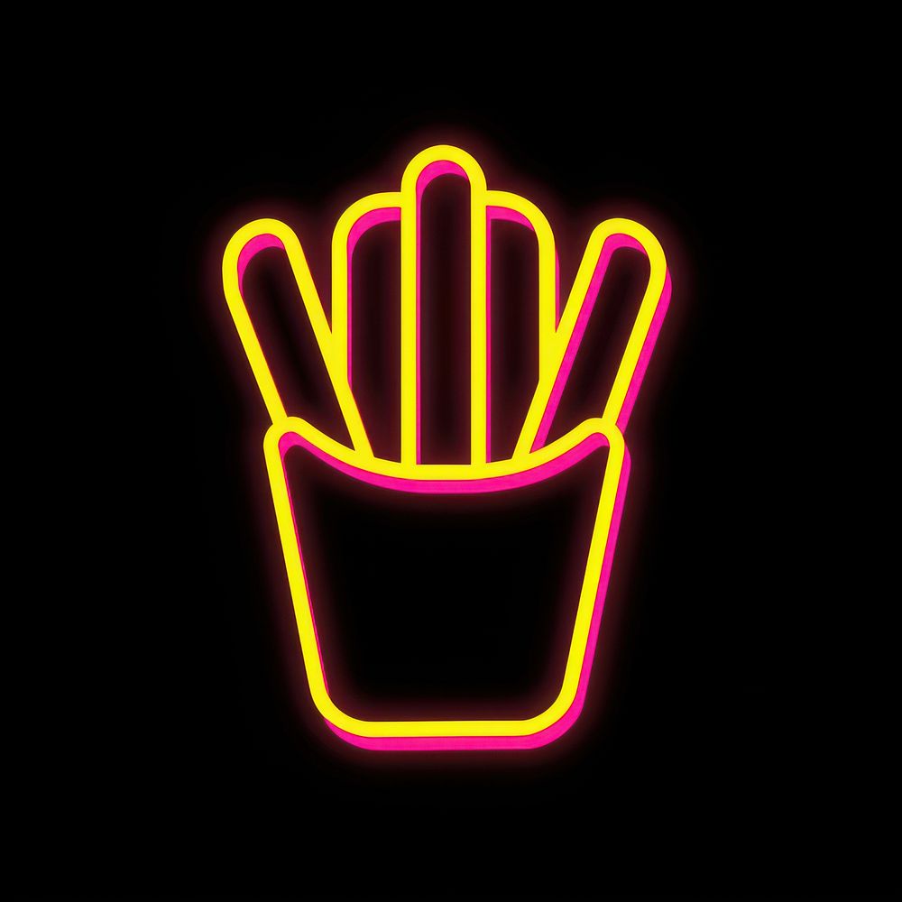 French fries icon neon lighting purple.