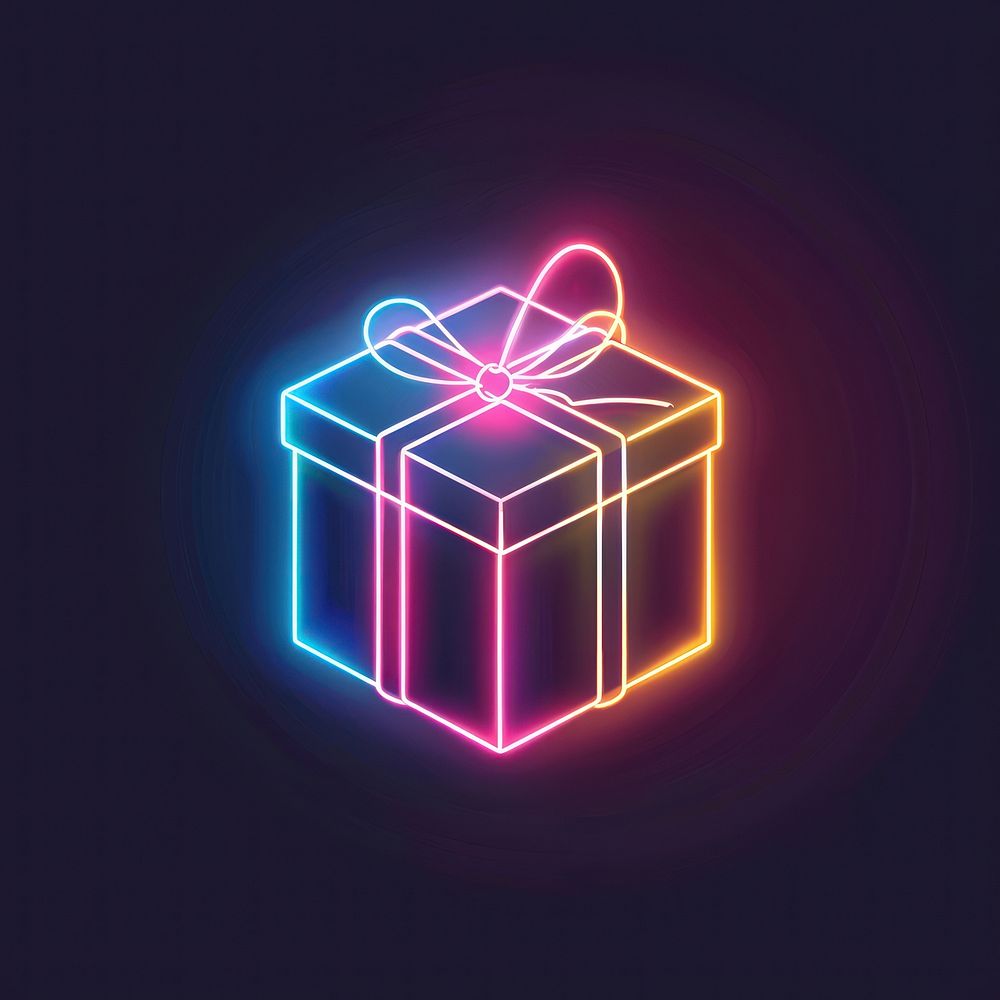 Gift box icon neon light.