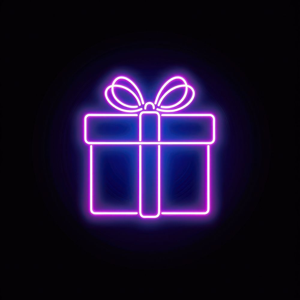 Gift box icon neon scoreboard purple.