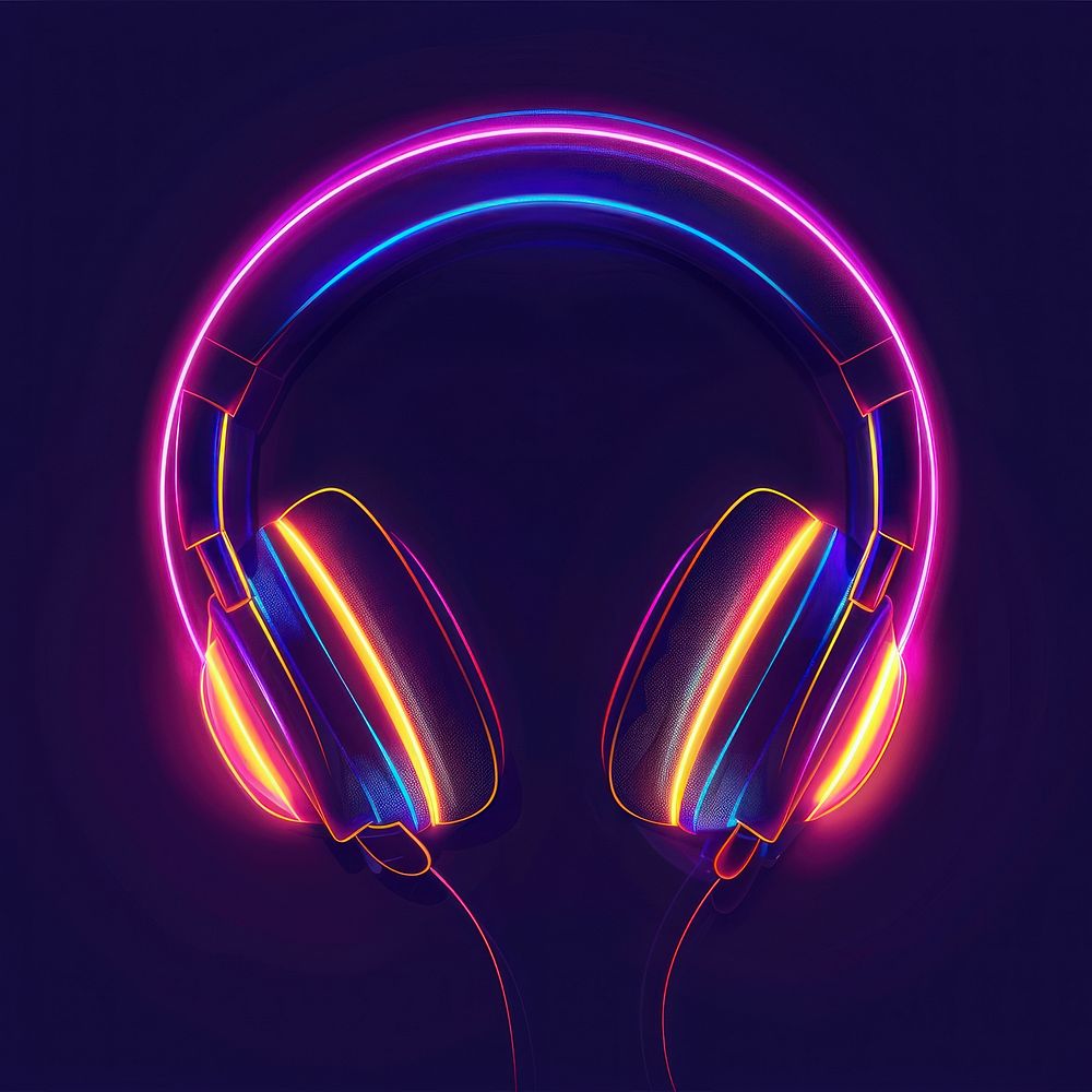 Headphone icon neon electronics purple.
