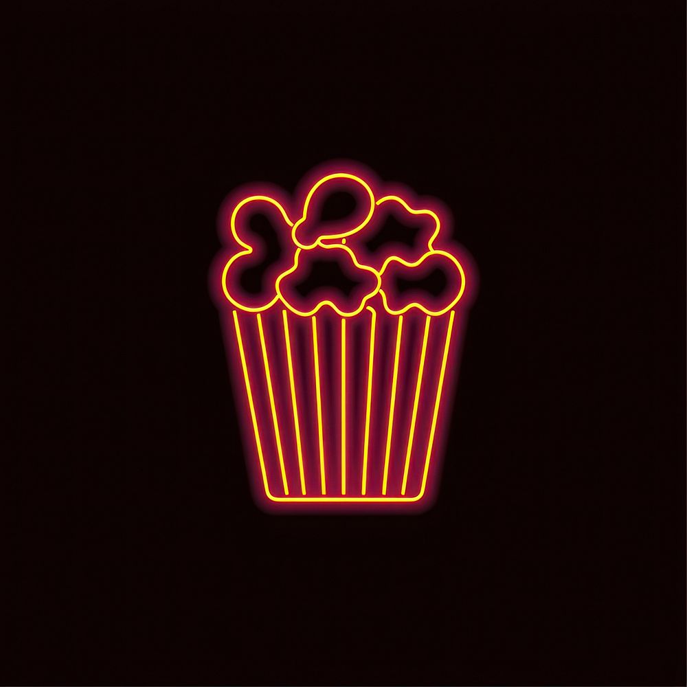 Popcorn icon neon light logo.