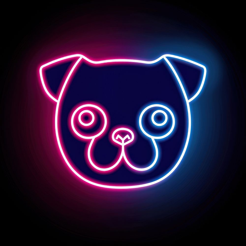 Puppy icon neon light disk.