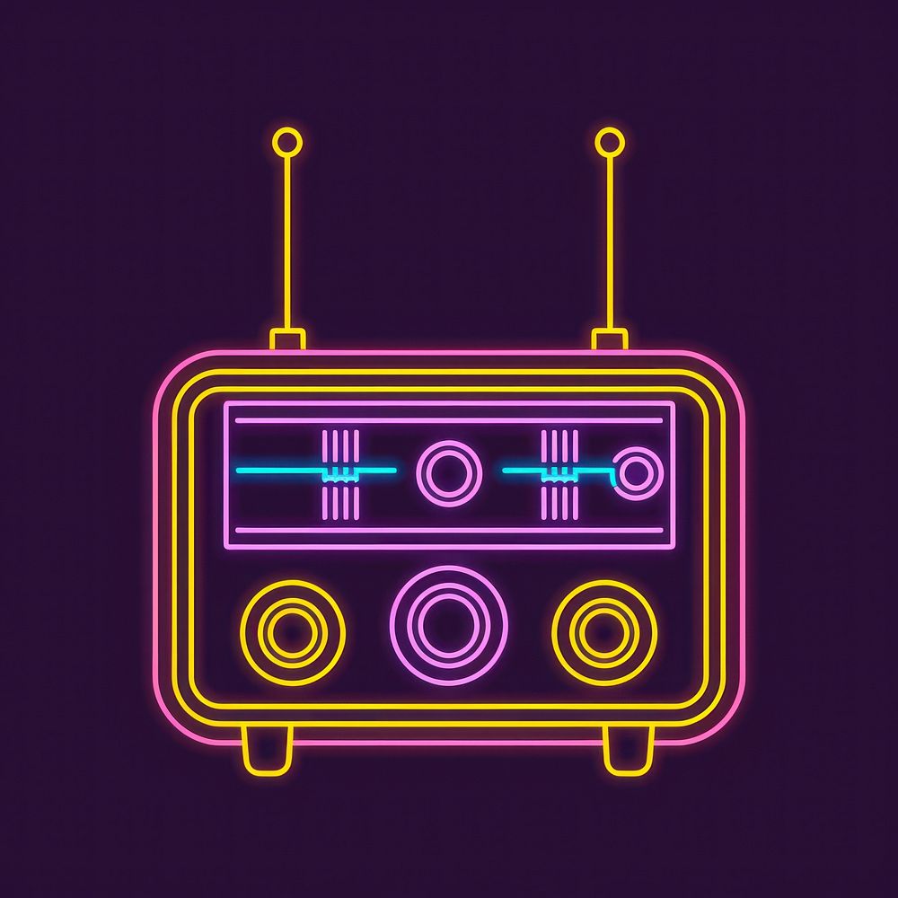 Radio icon neon purple light.
