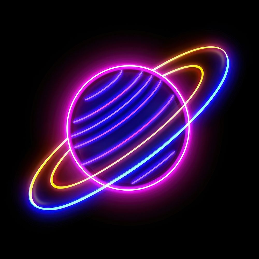 Saturn icon neon astronomy outdoors.