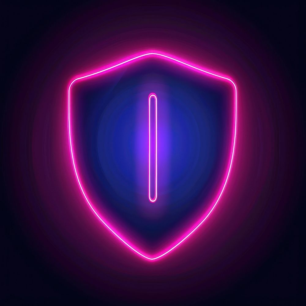 Shield icon neon purple light.