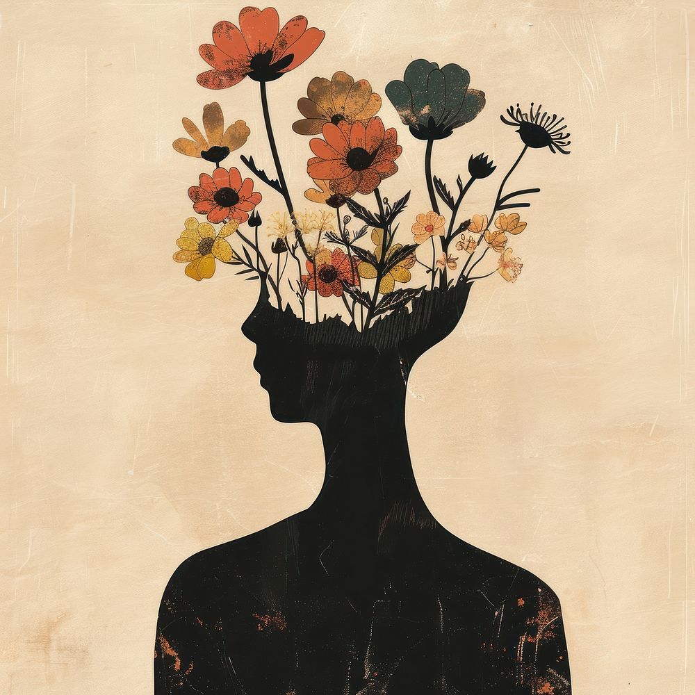 Silhouette shape of a man with flowers art painting graphics.