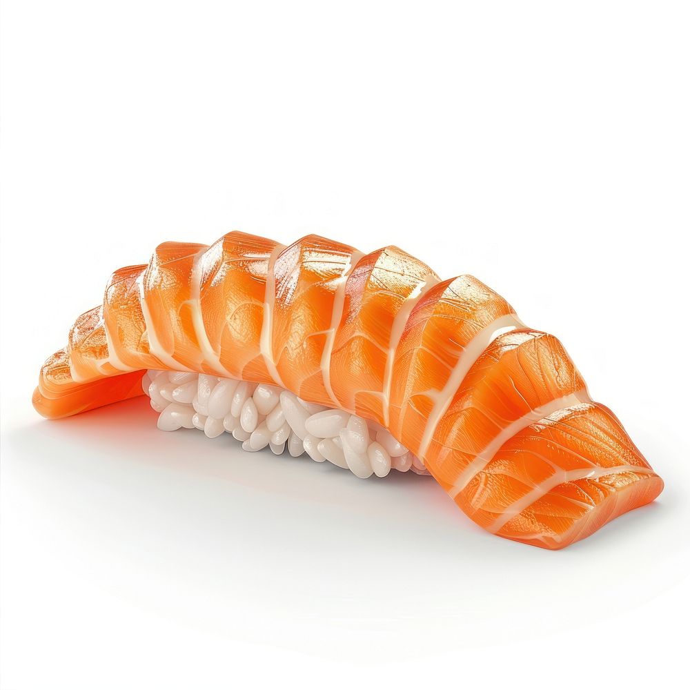Fish salmon sushi invertebrate seashell ketchup.