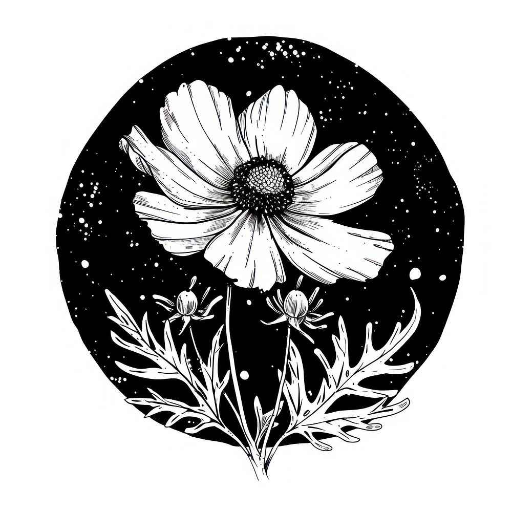 Cosmos flower illustrated asteraceae astronomy.