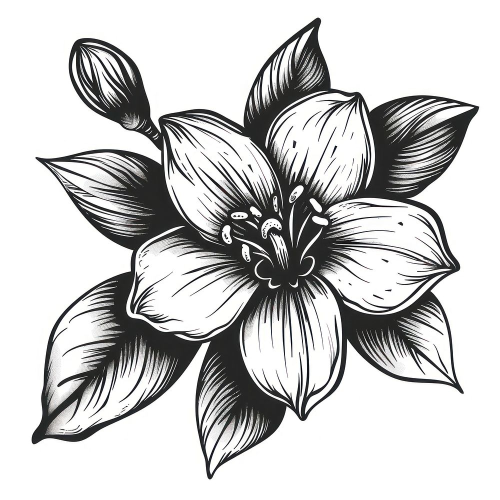 Jasmine flower illustrated blossom drawing.