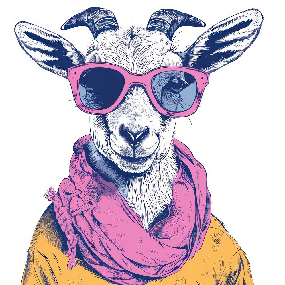 Goat wering fashion clothing illustrated livestock drawing.