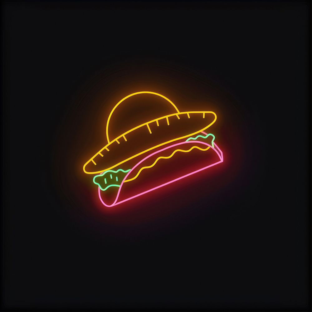 Taco with mexican hat icon neon astronomy outdoors.