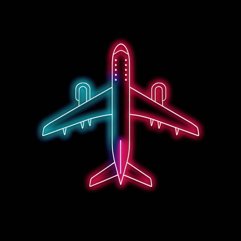 Airplane neon symbol light.