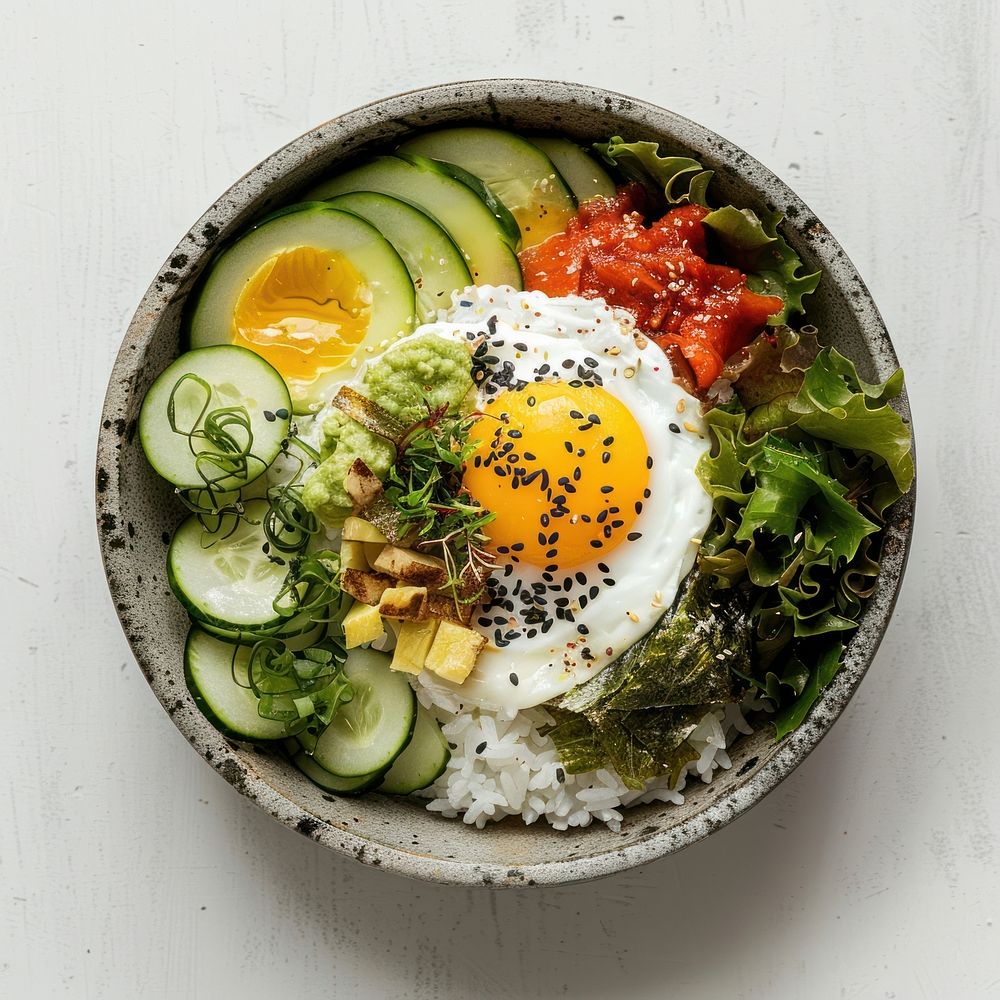 Korean food plate egg food presentation.