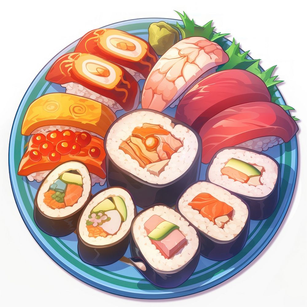 Isolate sushi food produce platter.