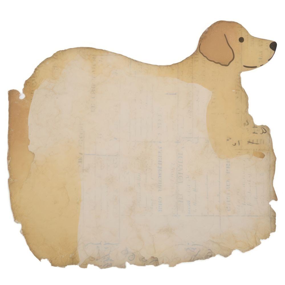 Dog shape newpaper ripped paper text painting animal.