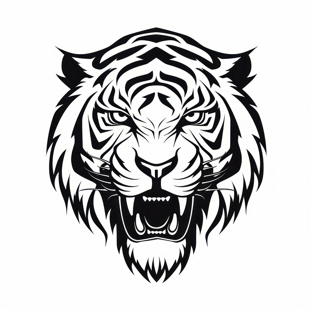 Tiger tattoo flat illustration wildlife stencil panther.
