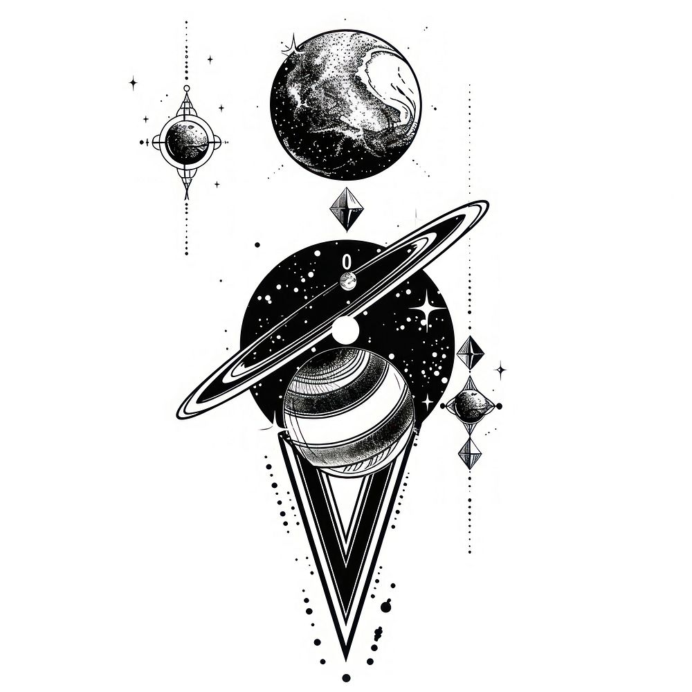 Uranus tattoo flat illustration astronomy universe space.