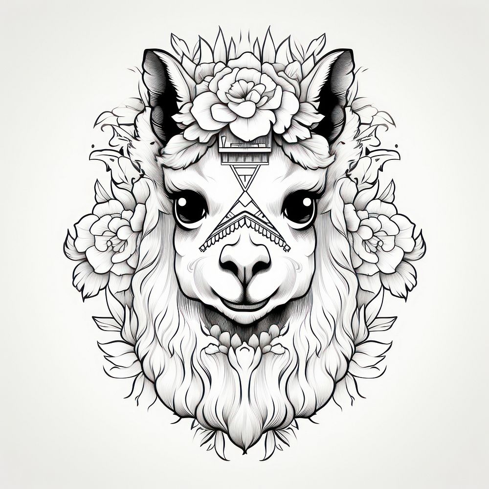 Alpaca tattoo flat illustration illustrated drawing sketch.