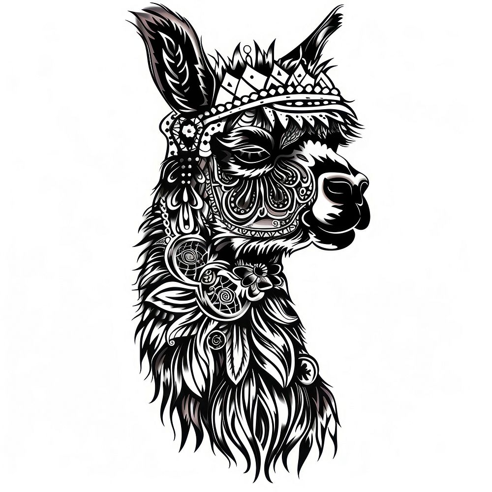 Alpaca tattoo flat illustration illustrated drawing sketch.
