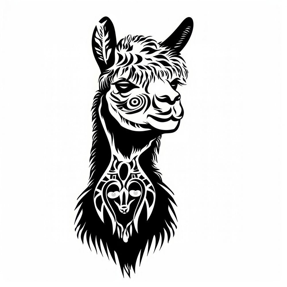Alpaca tattoo flat illustration illustrated stencil drawing.