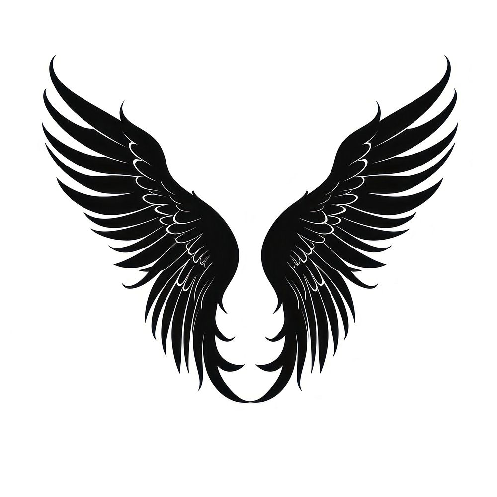 Angel wings silhouette stencil animal symbol.