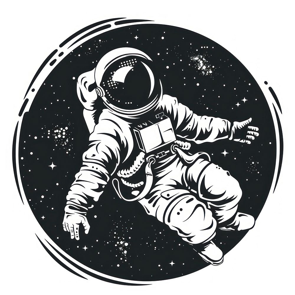 Astronaut in space tattoo flat illustration astronomy universe stencil.